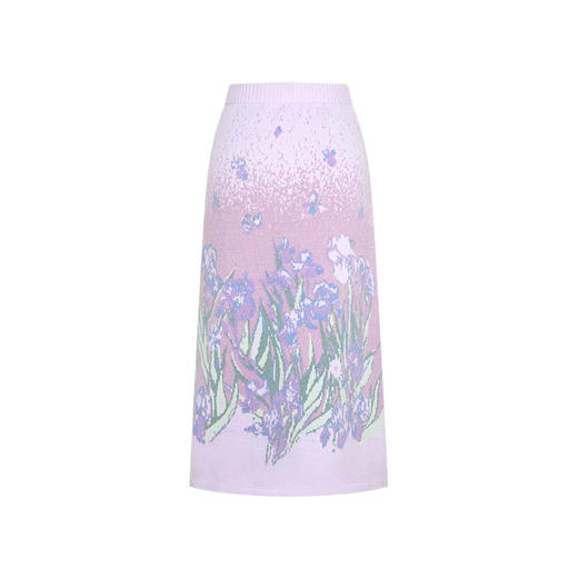 两三事梵高文艺紫鸢之名2024秋季新款渐变色鸢尾花图案针织半身裙 商品图4