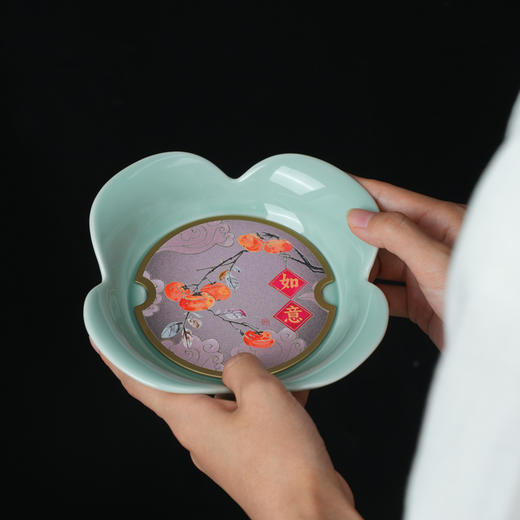 柿柿如意壶承/青瓷壶承铜承垫干泡台养壶盘茶壶托复古功夫茶具 商品图2