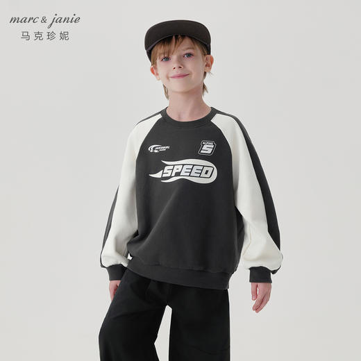 马克珍妮女童复古赛车拼色字母卫衣2024年秋装新款241290 商品图2