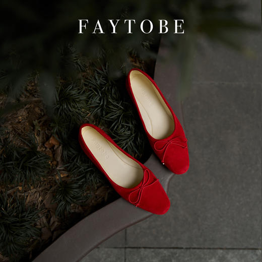 faytobe春日芭蕾蝴蝶结芭蕾鞋 丝绒羊皮尖圆头手工鞋复古彩虹时髦平底鞋 商品图4