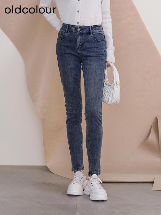 oldcolour欧珂冬季新款高腰直筒修身水洗牛仔长裤女P431106A1 商品图0