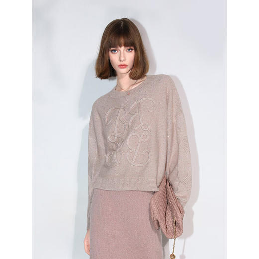 COCOBELLA[璀璨星河]亮片银葱针织衫立体字母盘绣毛衣MZ3080 商品图2