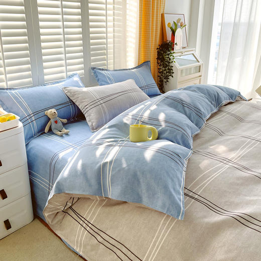 【可爱的图形元素！秋冬床单四件套】秋冬磨毛印花家用水洗棉床单被套宿舍三件套ins小清新床上四件套，隐藏式双头金属拉链，使用顺滑，经久耐用。ry 商品图7