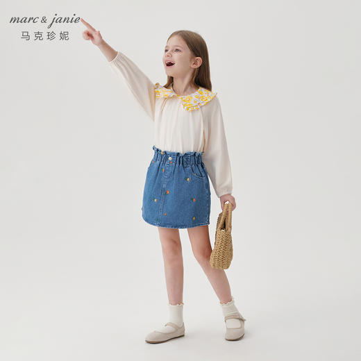 马克珍妮女童花边腰绣花牛仔半身裙儿童短裙秋装裙子新款241501 商品图1