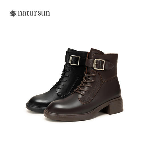 natursun时尚马丁靴秋冬季高帮鞋休闲通勤厚底黑色短靴女N24567604 商品图4
