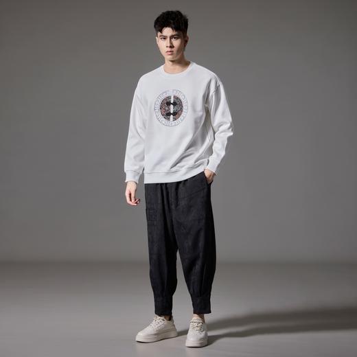 PINLI品立2024秋季新款贴布烫钻套头卫衣国潮盘扣宽松休闲男上衣BG243109008 商品图3