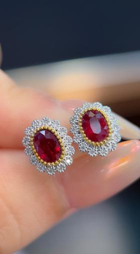 鸽血红红宝耳钉1.45ct