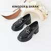 经典鲨2024年秋新款黑色圆头显高中粗跟一脚蹬乐福鞋单鞋女KC19-D37191 商品缩略图0