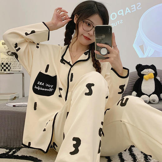 【甜美舒适！家居服套装】睡衣女士纯棉春秋季新款长袖甜美秋冬款薄款大码家居服套装。ry 商品图4