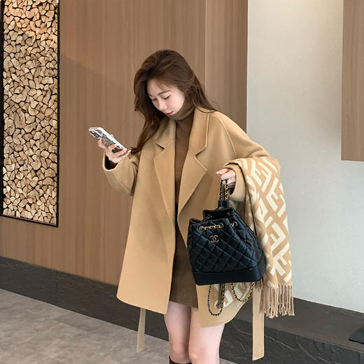 金蘑菇菇  “伦敦假日”短款气质浴袍风大衣 羊绒双面呢大衣 商品图2