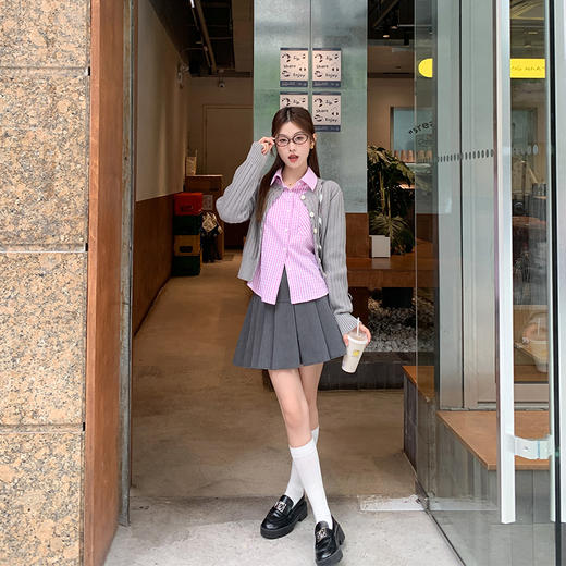 <曾小咸推荐>秋季叠穿一整套开衫+衬衫+半裙 商品图4