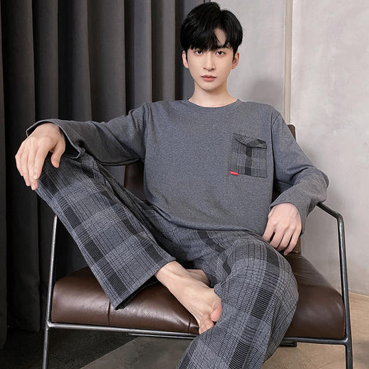 【无感安心睡眠家居服】男士家居服套装 春秋款纯棉长袖 新款休闲加大码 秋冬可外穿家居服，加大码设计，轻松舒适，可外穿家居两相宜 商品图4