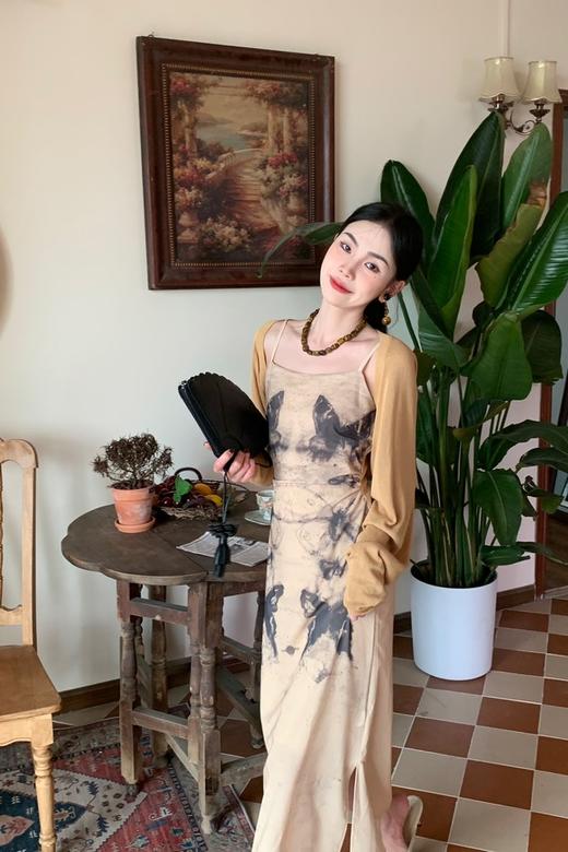 ANSUABEL 浅棕水墨画吊带开衫两件套 18575 商品图0