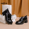 Safiya/索菲娅 2024新款复古英伦风压花牛皮系带粗跟小皮鞋女SF43112156 商品缩略图2
