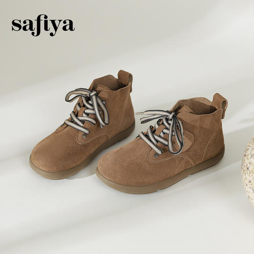 Safiya/索菲娅2024冬美拉德复古英伦百搭休闲勃肯系带平底小短靴 SF44112407/SF44118407 商品图6