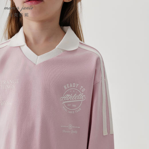 马克珍妮女童复古学院翻领长袖运动T恤儿童上衣秋装新款241280 商品图3