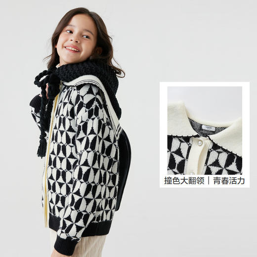巴拉巴拉童装儿童毛衣女童秋冬装针织衫中大童撞色翻领开衫甜美风 商品图3