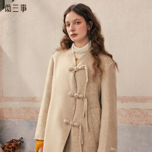 【暖冬内购】两三事 山影月色 2024冬季新款新中式盘扣长款羊毛呢外套女呢大衣 商品图0