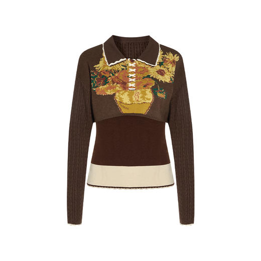 两三事梵高文艺自由花园2024秋新款向日葵毛球绑带两件套针织衫女 商品图4