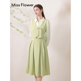 勿忘花绿色法式拼接衬衫连衣裙女早秋2024新款秋季新中式国风裙子