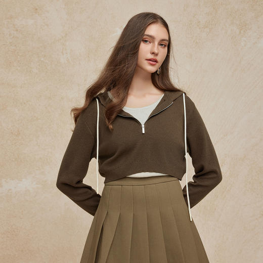 PG631斯尔丽24秋季新款含羊毛时尚拉链帽衫搭配背心两件套廓形针织衫 商品图0