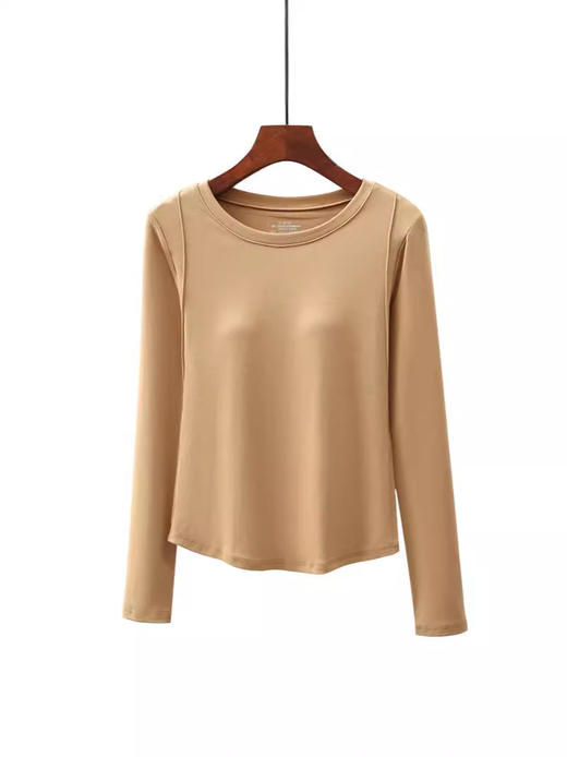 【二合一免穿文胸！轻奢保暖时尚打底衫】单穿or内搭，风格百变，自在穿搭拒绝胸部压力，修身显瘦内搭圆领t恤，加厚外穿高级感带胸垫长袖女L 商品图3