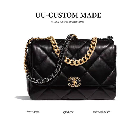 CHANEL香奈儿 19Bag 双链条 羊皮 口盖包手提包单肩斜挎包 女款 黑色（HH） 商品图0