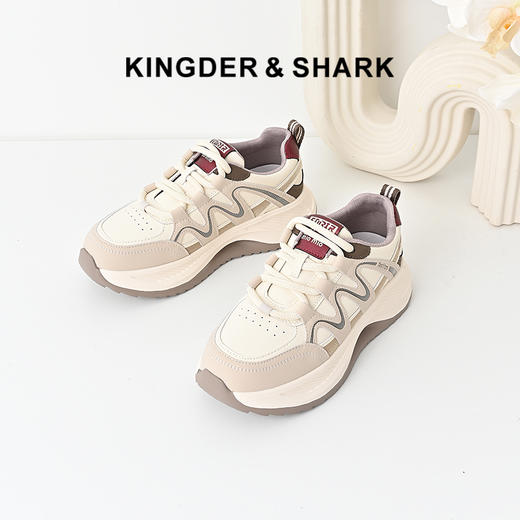 经典鲨2024年秋季新款韩版时尚拼色系带平底休闲鞋跑步鞋女KW219-D37121 商品图0