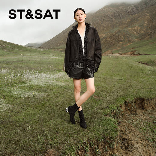 星期六时髦细闪水钻粗跟显瘦时装靴SSC4116346 商品图3