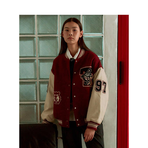 Teenie Weenie小熊字母撞色毛呢大衣女冬季呢外套TTJW248T19I 商品图1