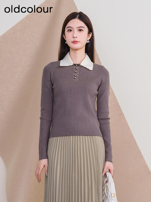 oldcolour欧珂冬季新款时尚纯色修身翻领毛织套头衫女P450504A1 商品图1