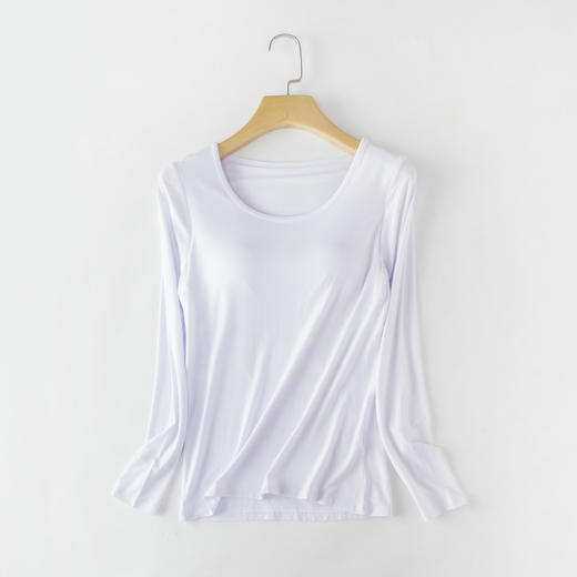 【119.90/到手2件！带胸垫居家服】无钢圈Bra，缓解胸部压力，释放一整天，满满细节看的见，带胸垫T恤大码内搭，女士修身打底一体式上衣，恤外穿长袖L 商品图1