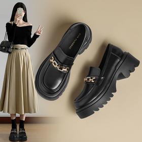 ZHR则则金属衔扣厚底乐福鞋女鞋2024新款复古优雅百搭小皮鞋