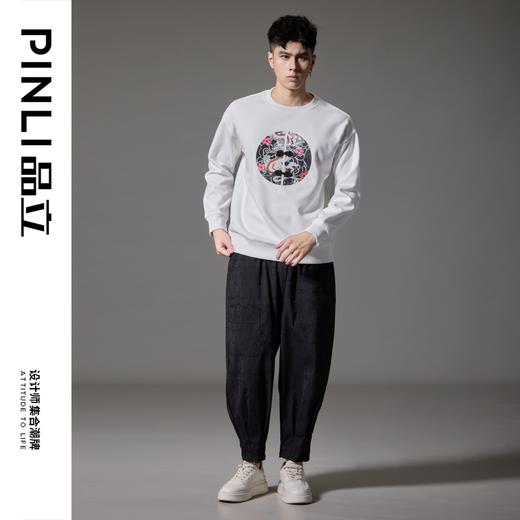PINLI品立2024秋季新款中国风盘扣装饰宽松卫衣男印花休闲潮上衣BG243109015 商品图2