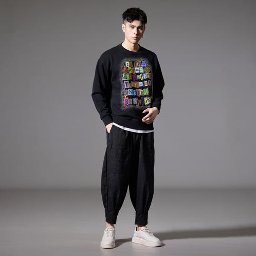 PINLI品立2024秋季新款字母烫钻圆领卫衣潮牌休闲百搭套头男上衣BG243109011 商品图4