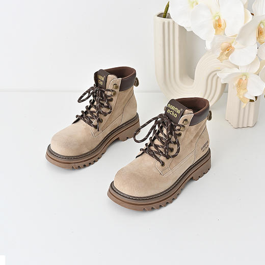 经典鲨2024年冬新款时尚圆头拼色潮酷系带平底短筒马丁靴女KW182-D58101 商品图4