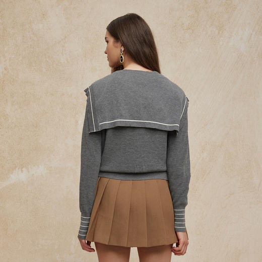 PG632斯尔丽2024秋季新款V领时尚拼色开衫外套可脱卸围巾式披肩针织 商品图7