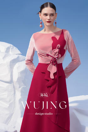 4202013 馥郁芳盈 进口醋酸乱麻进口丝绒连衣裙 雾境