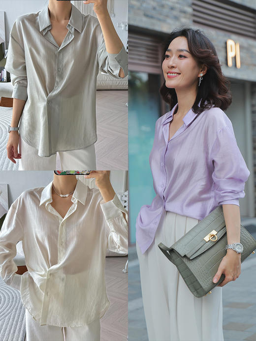 “蝉翼流光”法式极简风扭褶设计 宽松微透感衬衫 商品图0