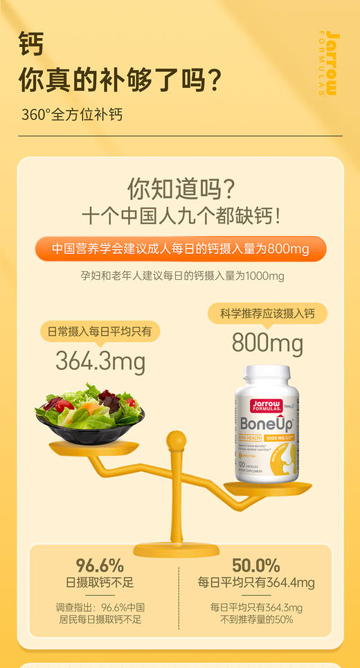 美国Jarrow杰诺补钙胶囊维生素D3+K2+镁 结石可吃成人孕妇中老年钙120粒 商品图4