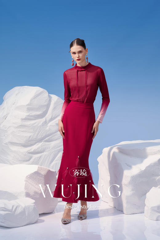 4202024 馥郁芳盈 进口醋酸乱麻鱼尾半裙 雾境 商品图6