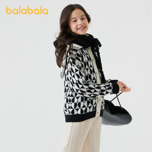 巴拉巴拉童装儿童毛衣女童秋冬装针织衫中大童撞色翻领开衫甜美风 商品图1