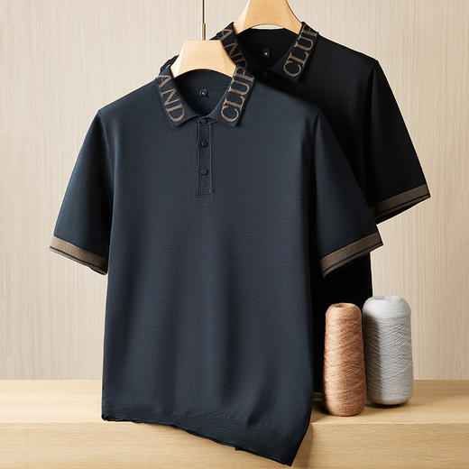 【新款DPF】大依优型翻领毛衣针织短袖背心休闲针织衫毛背心满印字母加肥加大上衣男士胖子大码毛衫t恤打底 商品图3