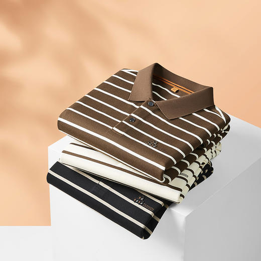 【新款DDP】大依优型大码条纹长袖Polo衫翻领男装加肥加大体恤大号上衣胖子弹力休闲商务 商品图3