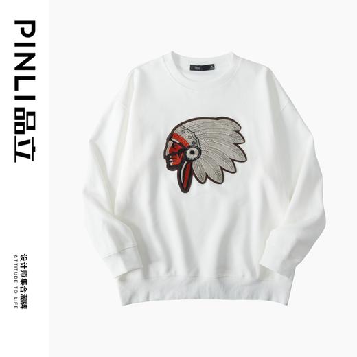 PINLI品立2024秋季新款男士休闲套头卫衣印第安人绣花宽松潮上衣BG243109009 商品图6