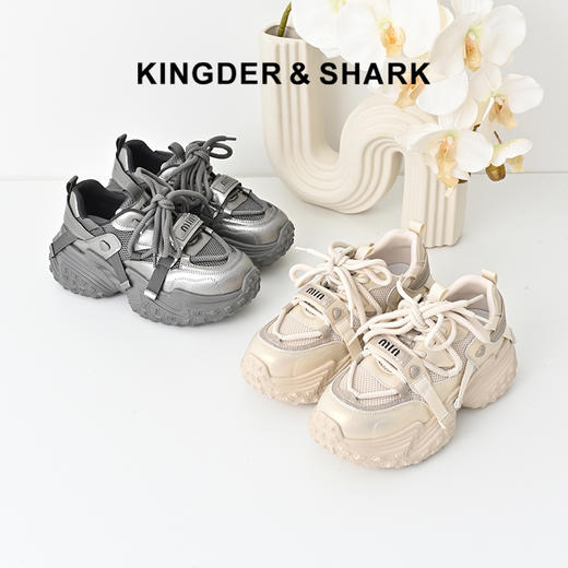 经典鲨2024年秋季款韩版时尚潮酷网面透气显高休闲老爹鞋女KW68-D37011 商品图2