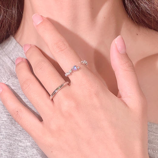 卡蒂罗/KADER 在逃公主系列 心海之约对戒 梦幻月光石经典爱心满镶锆石可调节情侣对戒 恋爱频率轻奢素圈 925银 商品图3