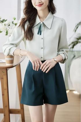 苏醒的乐园 撞色花边衬衣休闲裤套装 18448