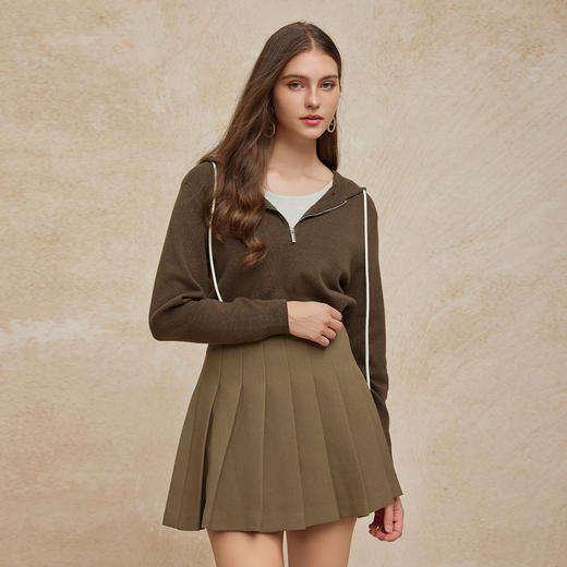 PG631斯尔丽24秋季新款含羊毛时尚拉链帽衫搭配背心两件套廓形针织衫 商品图2