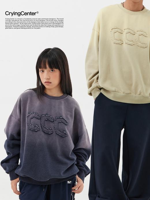 CryingCenter 初秋卫衣 像素C logo做旧贴布重洗水卫衣 哭喊中心 商品图0